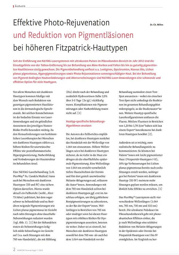 Effektive Photo-Rejuvenation und Reduktion von Pigmentläsionen bei höheren Fitzpatrick-Hauttypen